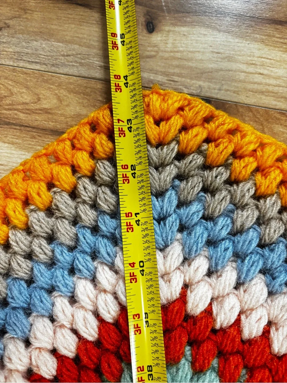 Handmade Crochet Hexagon Rug Boho Rainbow Cottagecore Accent Rug 38”x44” - Picture 6 of 8